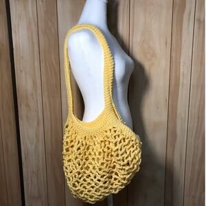 Yellow Handmade Crocheted Medium Reusable Mesh Market Bag by Dawny